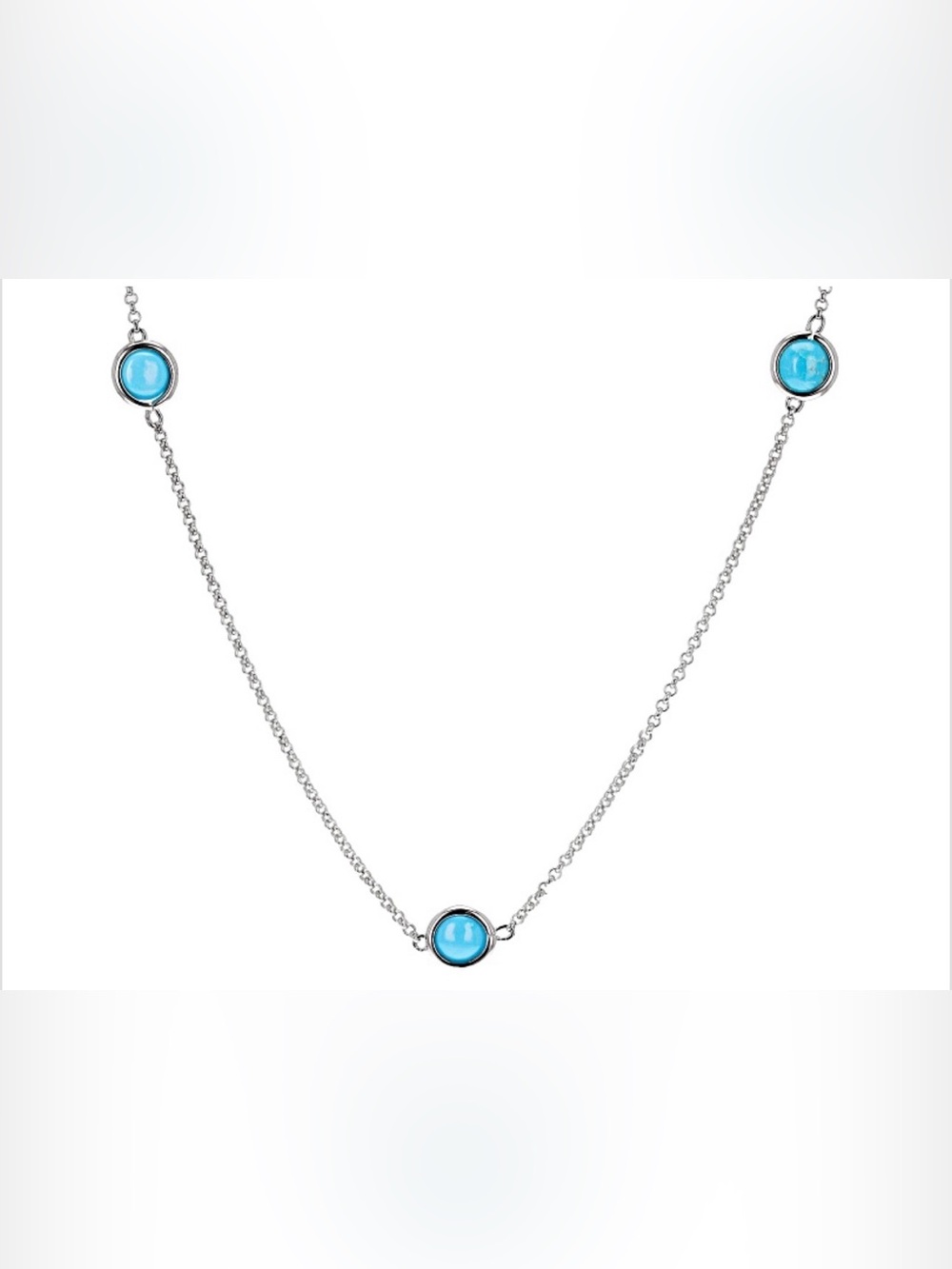 Blue Kingman Turquoise Rhodium Over Sterling Silver Necklace 24”